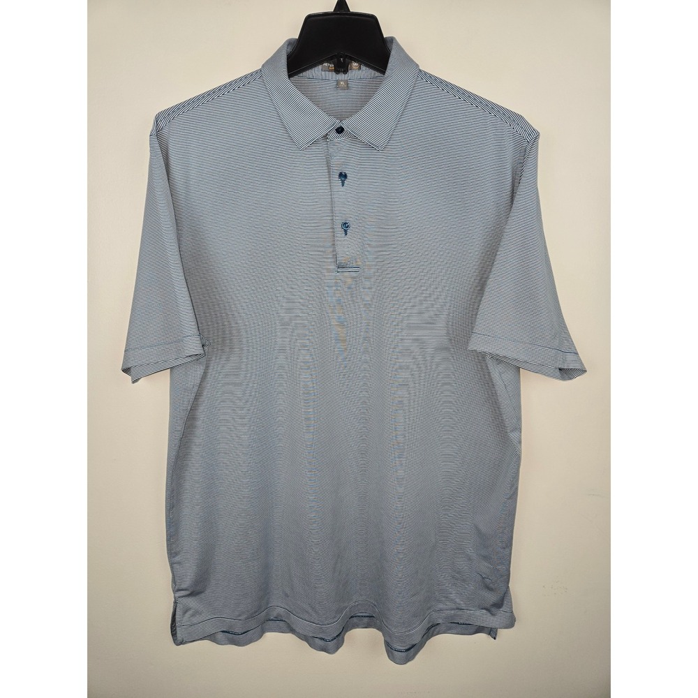 Peter Millar Summer Comfort Mens XL Blue White Striped‎ Performance Polo Shirt
